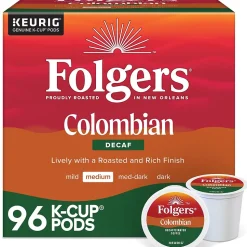 Folgers 100% Colombian Decaf Coffee, Keurig K-Cup Pod, Medium Roast, 96/Carton (5000053359CT)