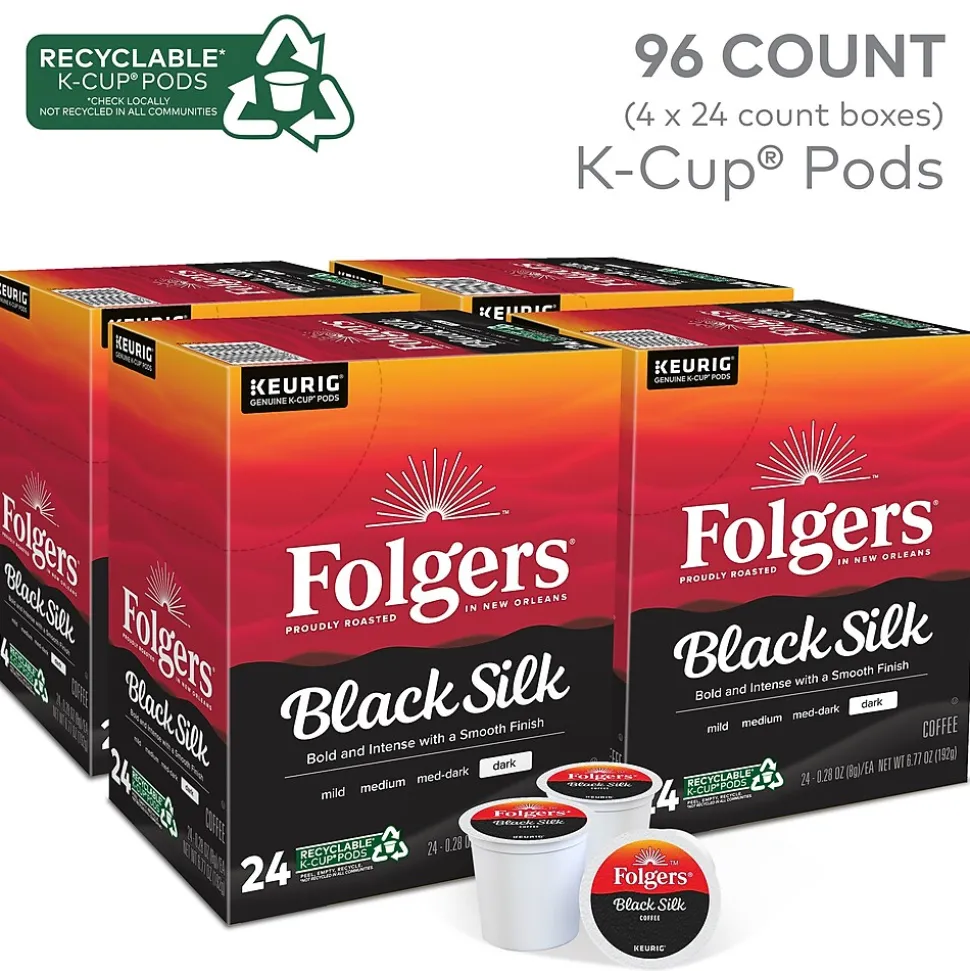 Folgers Black Silk Coffee, Keurig K-Cup Pod, Dark Roast, 96/Carton (6662CT)