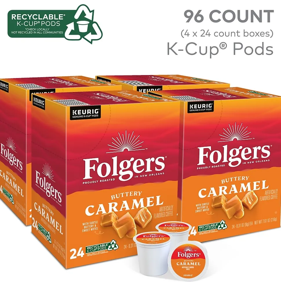 Folgers Buttery Caramel Coffee, Keurig K-Cup Pod, Medium Roast, 24/Box, 4 Boxes/Carton (6680CT)