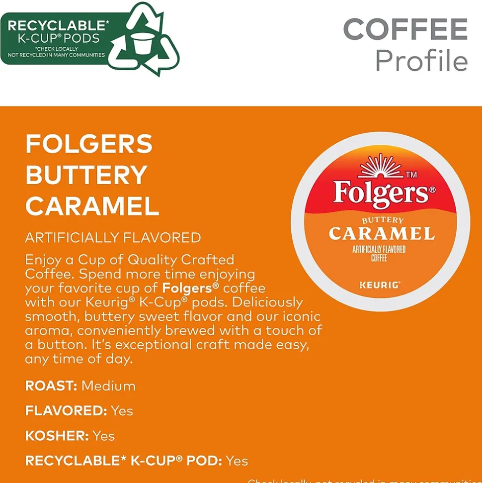 Folgers Buttery Caramel Coffee, Keurig K-Cup Pod, Medium Roast, 24/Box, 4 Boxes/Carton (6680CT)