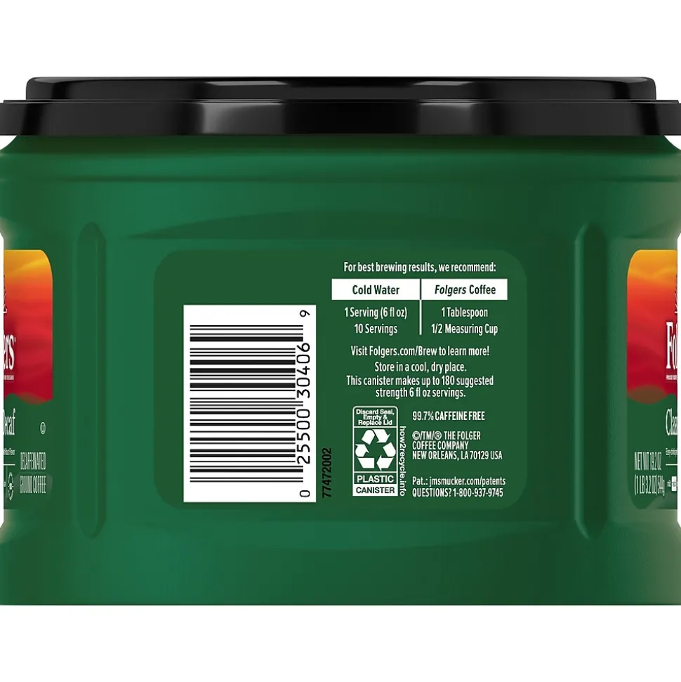 Folgers Classic Decaf Roast Ground Coffee, Medium Roast, 19.2 oz. (SMU30406)