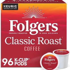 Folgers Classic Roast Coffee Keurig® K-Cup® Pods, Medium Roast, 96/Carton (204496)