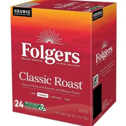Folgers Classic Roast Coffee, Medium Roast, 0.28 oz. Keurig® K-Cup® Pods, 24/Box (6685)