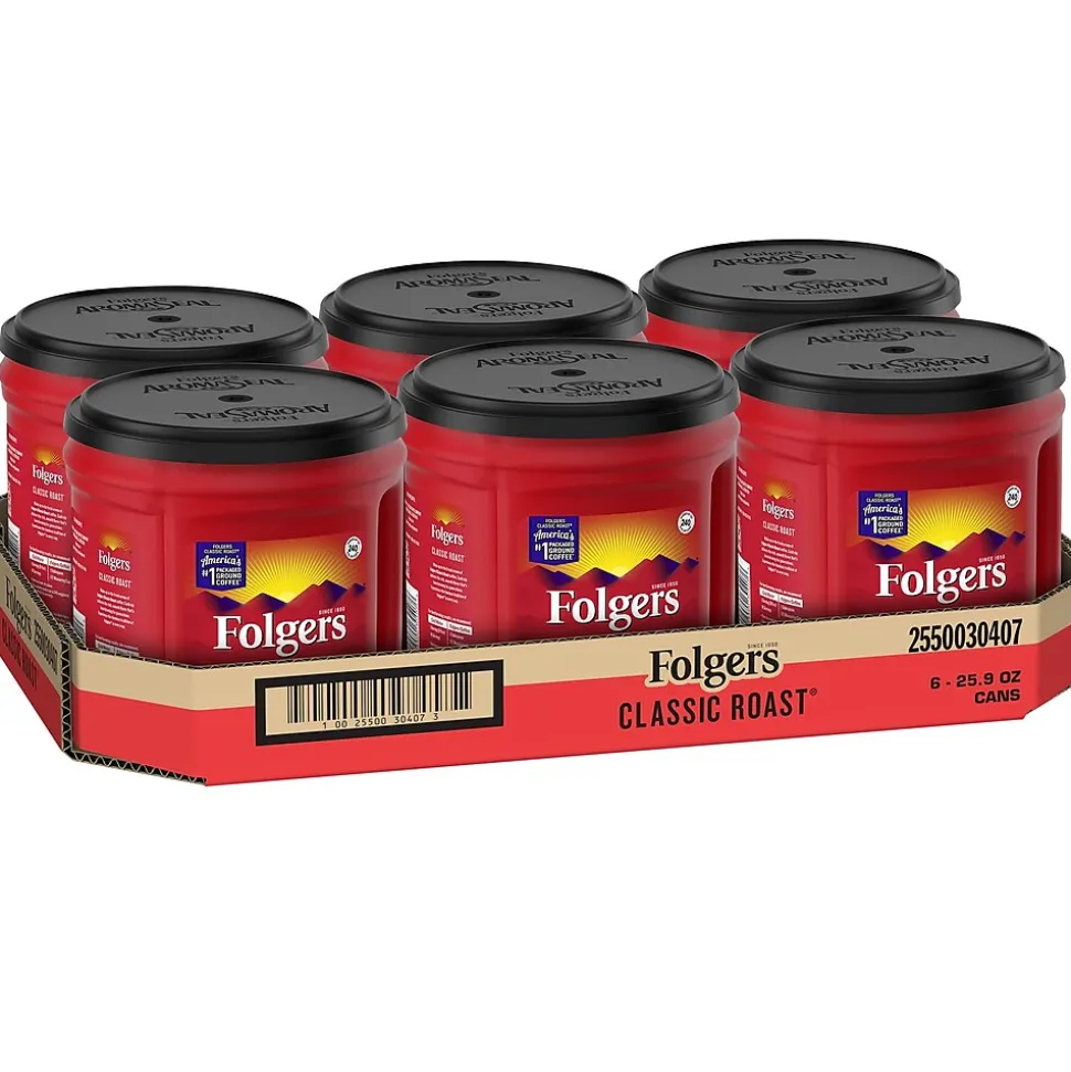 Folgers Classic Roast Ground Coffee, Medium Roast, 25.9 oz., 6/Carton (2550030407CT)