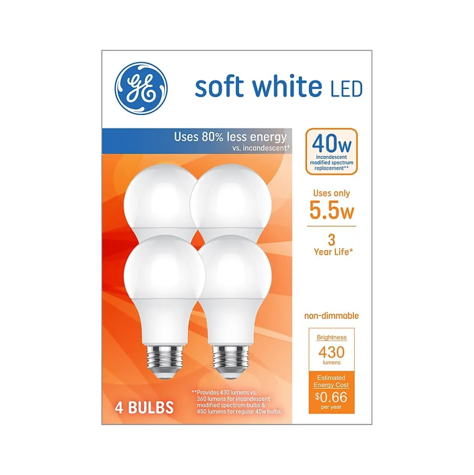 GE 5.5 Watt Soft White LED General-Purpose Bulb, 4/Pack (93131062)