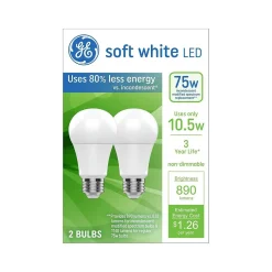 GE 10.5 Watt Soft White LED General-Purpose Bulb, 2/Pack (93131321)