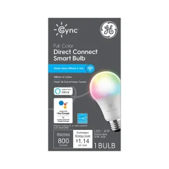 GE Cync Wi-Fi 60W Equivalent A19 LED Smart Light Bulb, Multicolor (93128981)