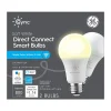 GE Cync Wi-Fi 60W Equivalent A19 LED Smart Light Bulb, Soft White, 2/Pack (93128963)