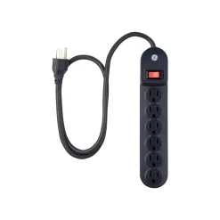 GE Heavy Duty 6 Outlet Power Strip, Black (56223)