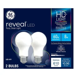 GE Reveal 8 Watt Warm White LED General-Purpose Bulb, 2/Pack (93129441)