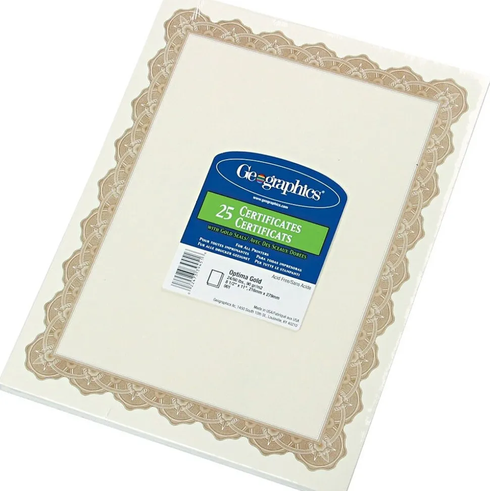 Geographics Certificates, 8.5" x 11", Gold, 25/Pack (39451S)