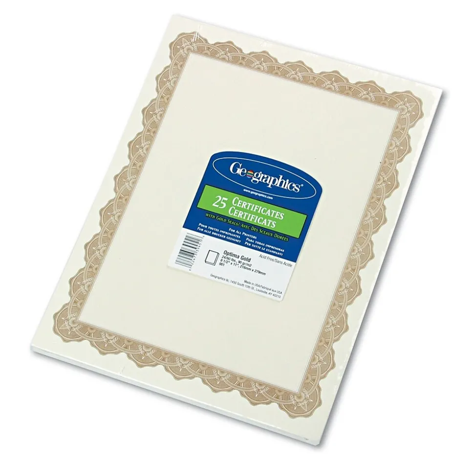 Geographics Certificates, 8.5" x 11", Gold, 25/Pack (39451S)