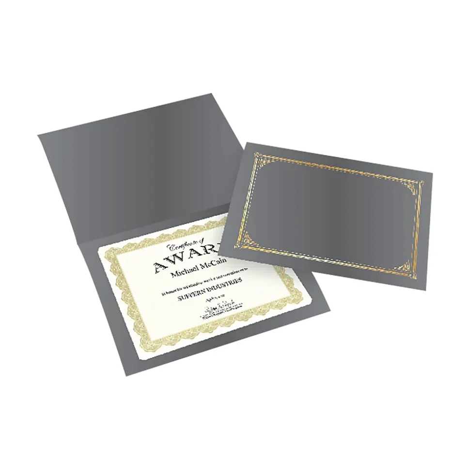 Geographics Classic Linen Certificate Holders, 8.5" x 11", Gray/Gold, 6/Pack (49323)