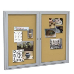 Ghent 4' H x 5' W Enclosed Natural Cork Bulletin Board with Satin Frame, 2 Door (PA24860K)