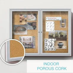 Ghent 4' H x 5' W Enclosed Natural Cork Bulletin Board with Satin Frame, 2 Door (PA24860K)
