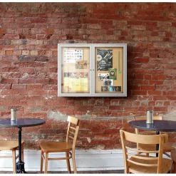 Ghent 4' H x 5' W Enclosed Natural Cork Bulletin Board with Satin Frame, 2 Door (PA24860K)