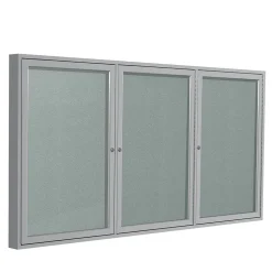 Ghent 4' H x 6' W Enclosed Vinyl Bulletin Board with Satin Frame, 3 Door, Silver (PA34872VX-193)