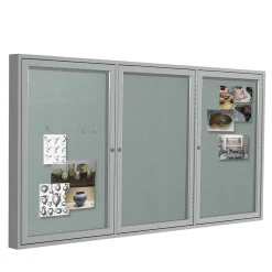 Ghent 4' H x 6' W Enclosed Vinyl Bulletin Board with Satin Frame, 3 Door, Silver (PA34872VX-193)