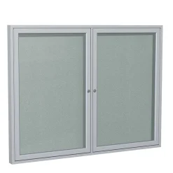 Ghent 3' H x 5' W Enclosed Vinyl Bulletin Board with Satin Frame, 2 Door, Silver (PA23660VX-193)