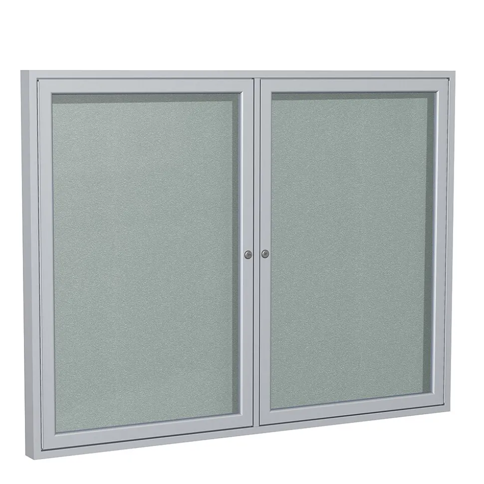 Ghent 3' H x 5' W Enclosed Vinyl Bulletin Board with Satin Frame, 2 Door, Silver (PA23660VX-193)