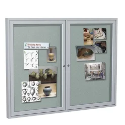 Ghent 3' H x 5' W Enclosed Vinyl Bulletin Board with Satin Frame, 2 Door, Silver (PA23660VX-193)