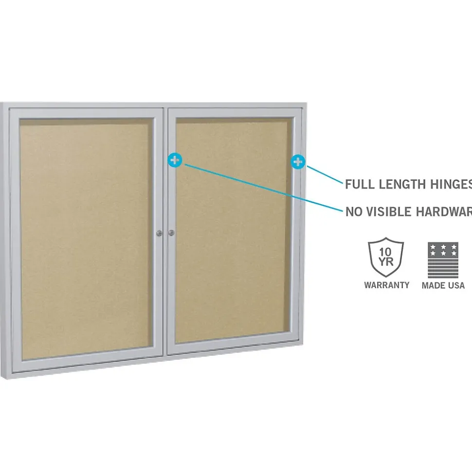 Ghent 3' H x 5' W Enclosed Vinyl Bulletin Board with Satin Frame, 2 Door, Silver (PA23660VX-193)