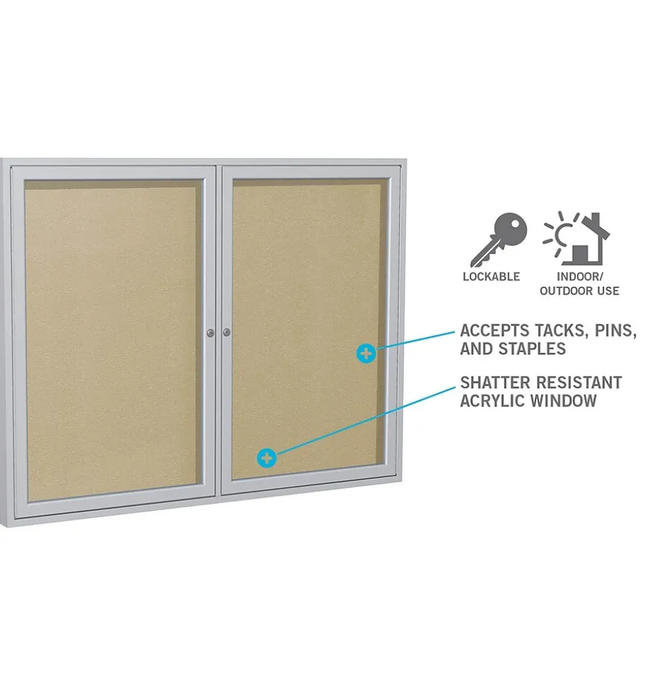 Ghent 3' H x 2' W Enclosed Vinyl Bulletin Board with Satin Frame, 1 Door, Silver (PA13624VX-193)