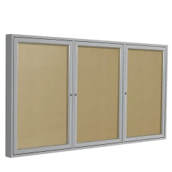 Ghent 4' H x 6' W Enclosed Vinyl Bulletin Board with Satin Frame, 3 Door (PA34872VX-181)