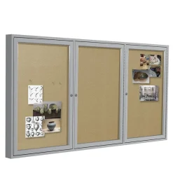 Ghent 4' H x 6' W Enclosed Vinyl Bulletin Board with Satin Frame, 3 Door (PA34872VX-181)