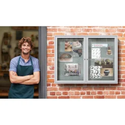 Ghent 3' H x 5' W Enclosed Vinyl Bulletin Board with Satin Frame, 2 Door (PA23660VX-181)
