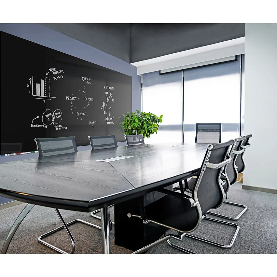 Ghent Aria 4'H x 6'W Low Profile Glass Whiteboard, Black (ARIASN46BK)