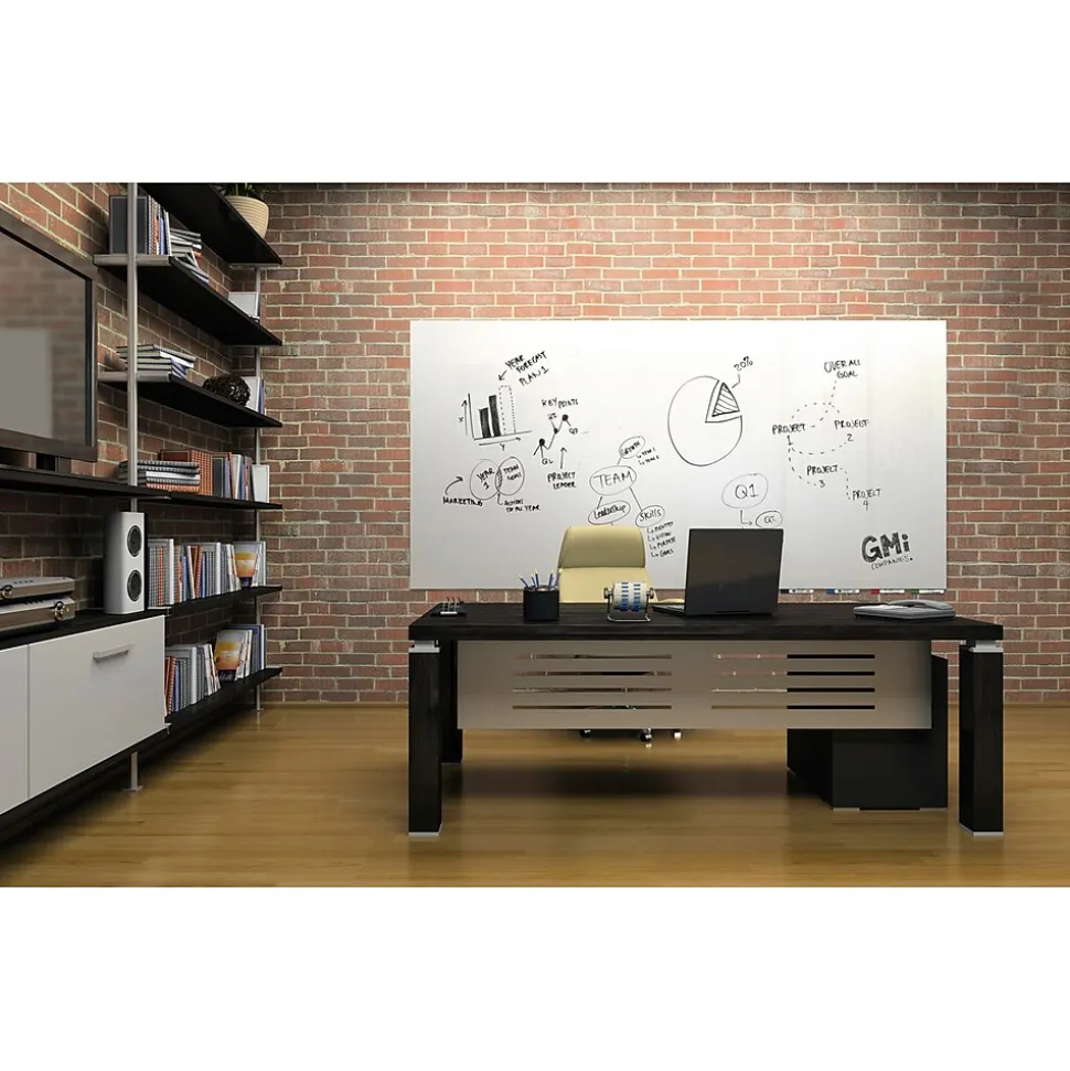 Ghent Aria 4'H x 6'W Low Profile Magnetic Glass Whiteboard, White (ARIASM46WH)