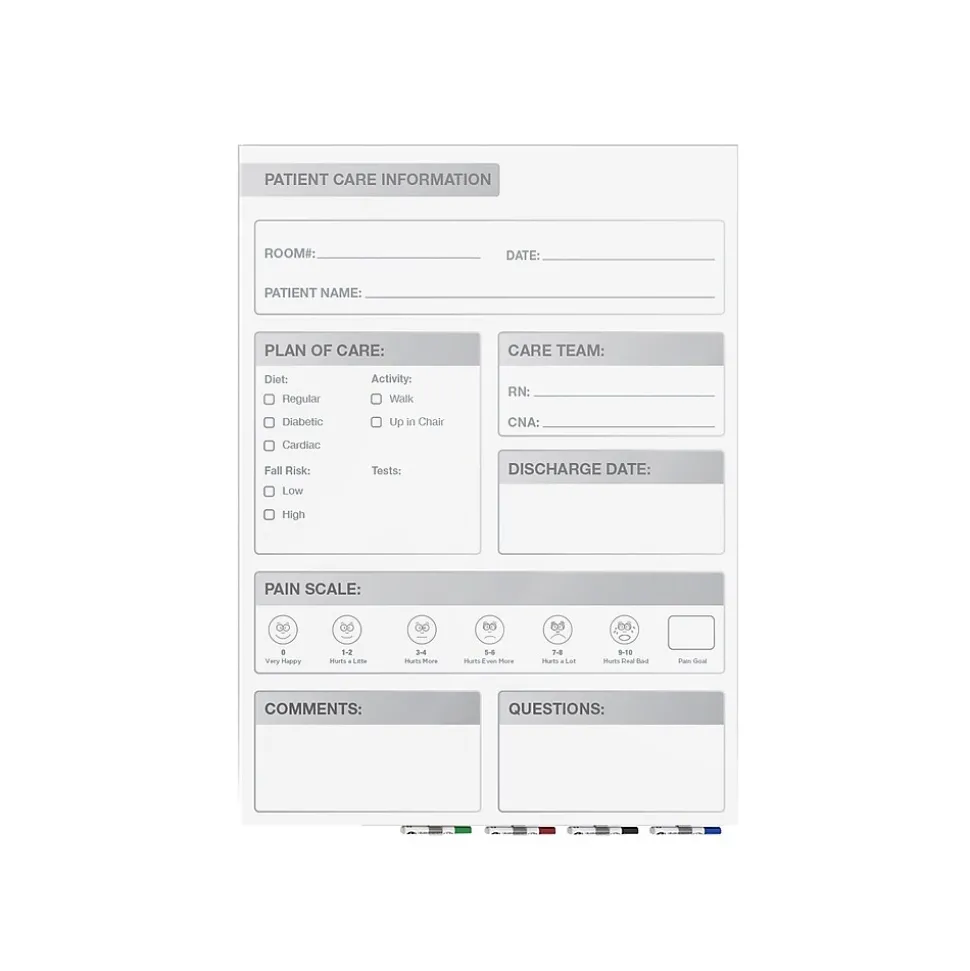 Ghent Aria Patient Room Magnetic Glass Dry-Erase Whiteboard, 24"H x 18"W (GRPARIASM11P-18)