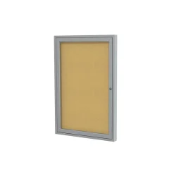 Ghent Cork Enclosed Bulletin Board, Satin Frame, 1.5'H x 2'W (PA12418K)