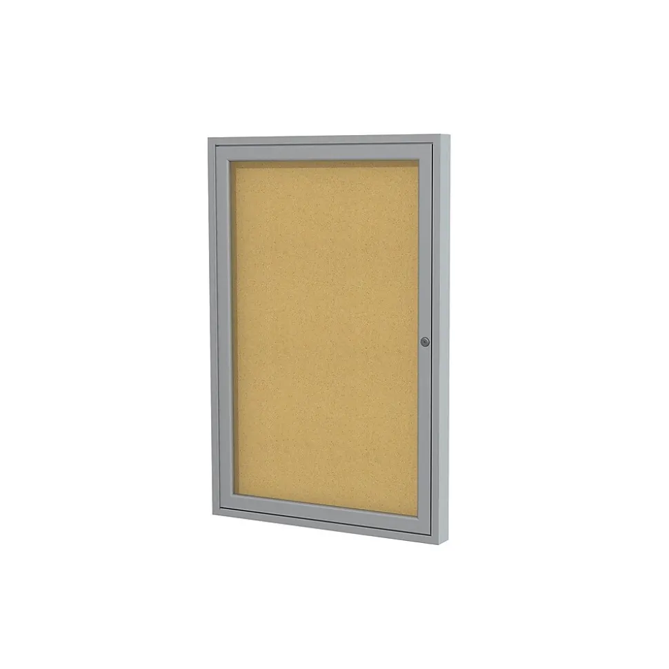 Ghent Cork Enclosed Bulletin Board, Satin Frame, 1.5'H x 2'W (PA12418K)