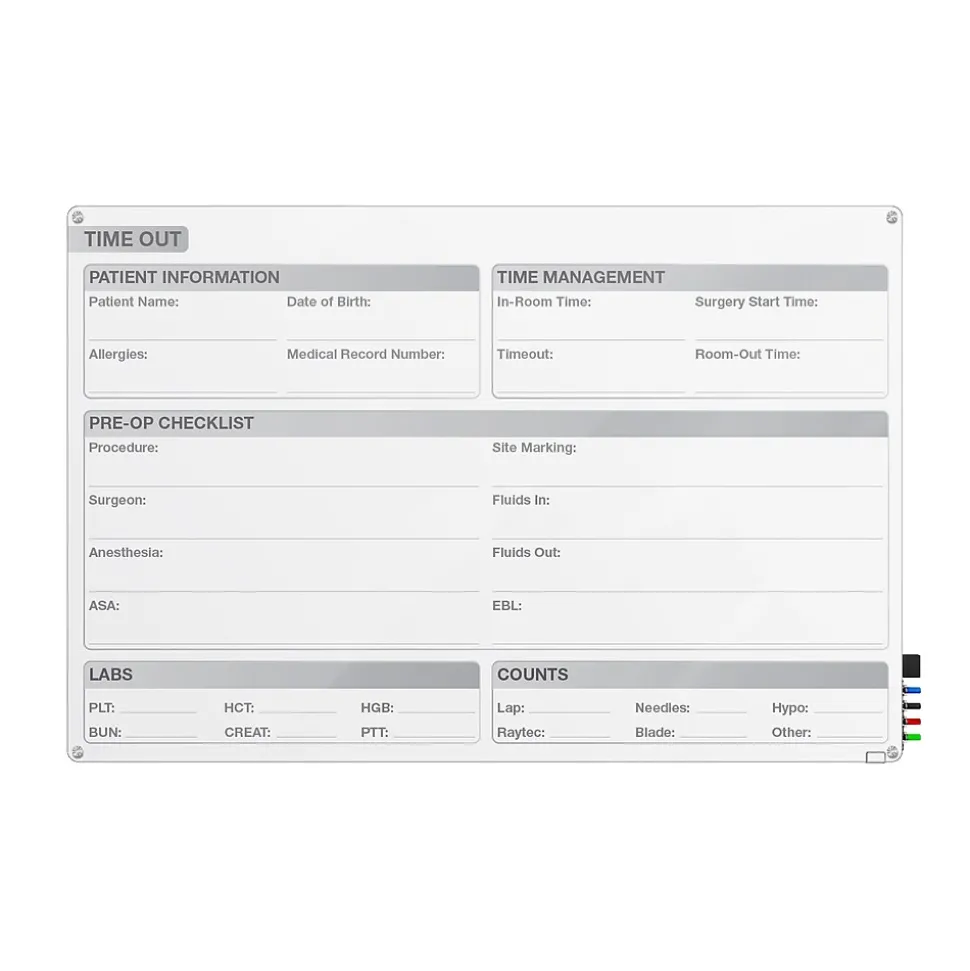 Ghent Harmony OR Time Out Glass Dry-Erase Whiteboard, 2'H x 3'W (GRPHMYRN12T-23)