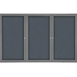 Ghent Ovation 4' H x 6' W Enclosed Fabric Bulletin Board with Gray Frame, 3 Door, Gray (OVG5-F91)