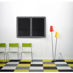 Ghent Ovation 4' H x 6' W Enclosed Fabric Bulletin Board with Gray Frame, 3 Door, Gray (OVG5-F91)