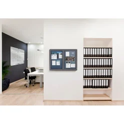 Ghent Ovation 4' H x 6' W Enclosed Fabric Bulletin Board with Gray Frame, 3 Door, Gray (OVG5-F91)