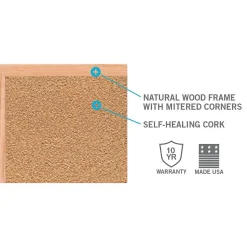 Ghent Traditional Natural Cork Bulletin Board, Wood Frame, 4'W x 3'H (1434-1)