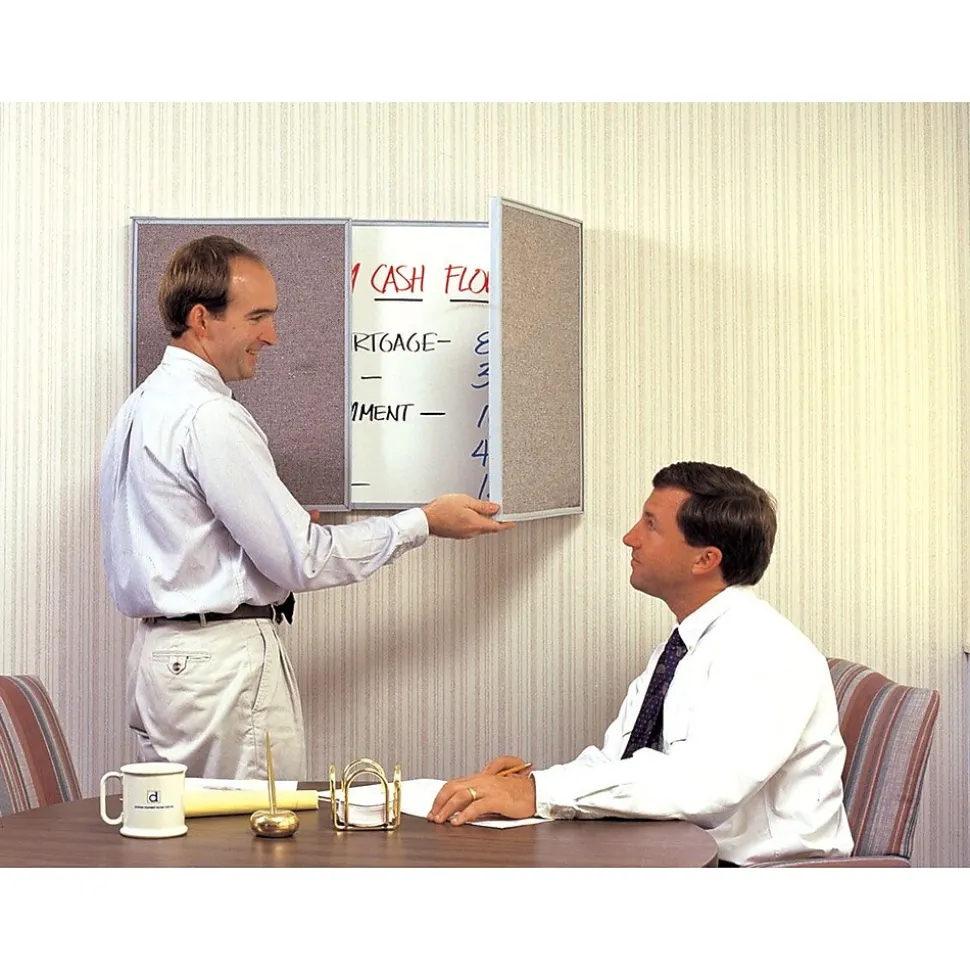 Ghent VisuALL PC Whiteboard Cabinet with Fabric Bulletin Board Exterior Doors, Gray (41302)