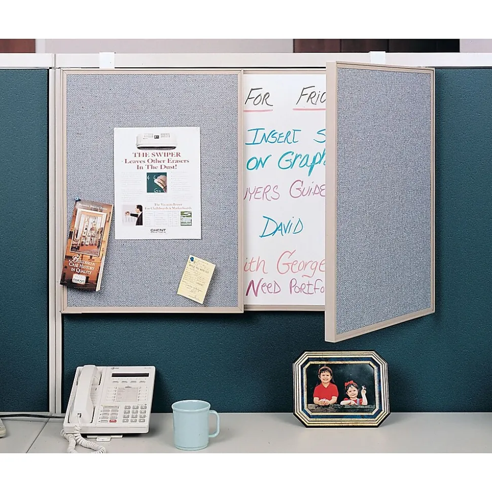 Ghent VisuALL PC Whiteboard Cabinet with Fabric Bulletin Board Exterior Doors, Gray (41302)