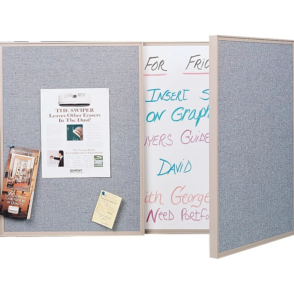 Ghent VisuALL PC Whiteboard Cabinet with Fabric Bulletin Board Exterior Doors, Gray (41302)