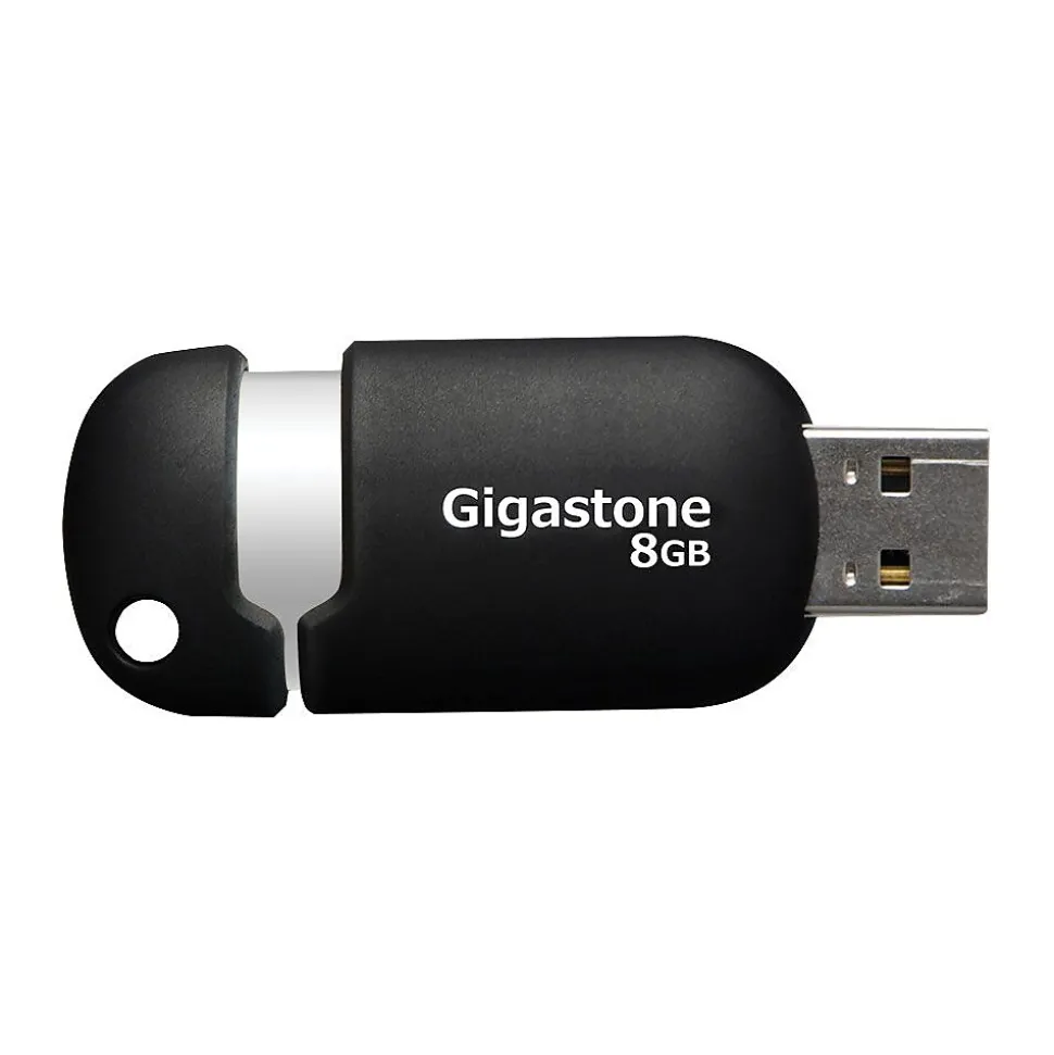 Gigastone 8GB USB 2.0 Type A Flash Drive, Black/Silver (GS-Z08GCNBL-R)