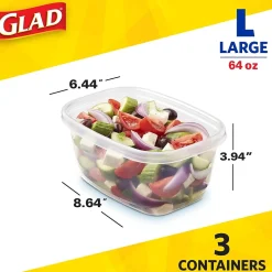 Glad® Deep Dish Containers, 64 Oz., 3/Pack (70045)