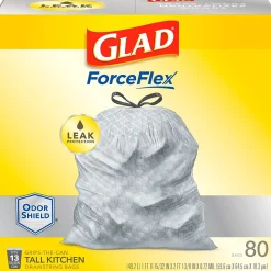 Glad ForceFlex 13-Gallon Scented Kitchen Trash Bag, 0.72 mil, Gain Original, White, 80 Bags/Box (79009)