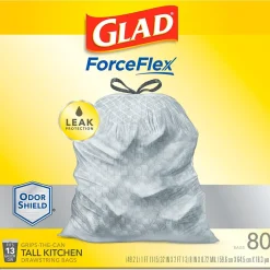 Glad ForceFlex 13-Gallon Scented Kitchen Trash Bag, 0.72 mil, Gain Original, White, 80 Bags/Box (79009)