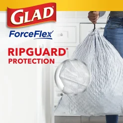 Glad ForceFlex Tall 13 Gallon Kitchen Drawstring Trash Bags, White, 120/Box (78939)