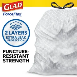 Glad ForceFlex Tall Kitchen Drawstring Trash Bags, 13 Gallon, White, Gain Original scent, 80/Box (78750)