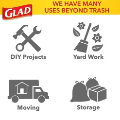 Glad ForceFlexPlus 30 Gallon Trash Bag, 5.31" x 10.06", Low Density, 0.90 mil, Black, 70/Box (70358)